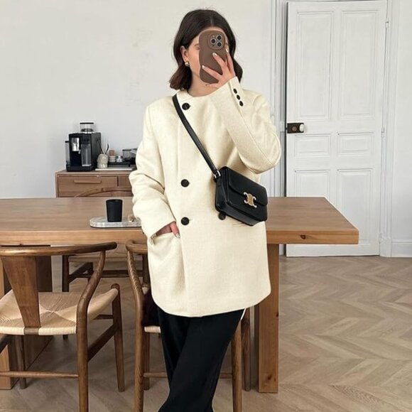 **Cicy Bell**   Fall Oversized Collarless Blazer Jackets Double Breasted NWT M - Picture 3 of 9